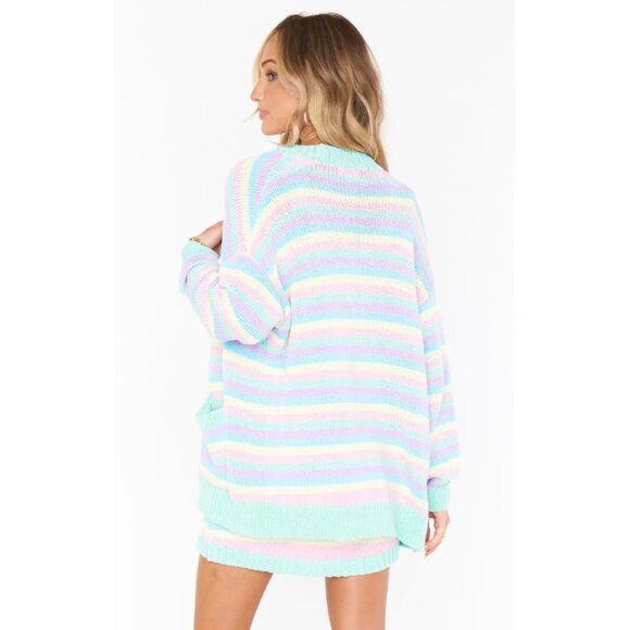 Show Me Your Mumu Pastel Striped Knit 3-Piece Set Cardigan Crop Top & Mini Skirt - Picture 7 of 16